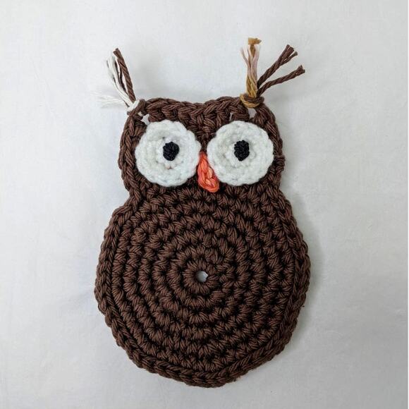 Hand Crafted Crochet Owl Coasters Set of Four Bird Table Mug Rug Coffee Wine NEW - Picture 4 of 9